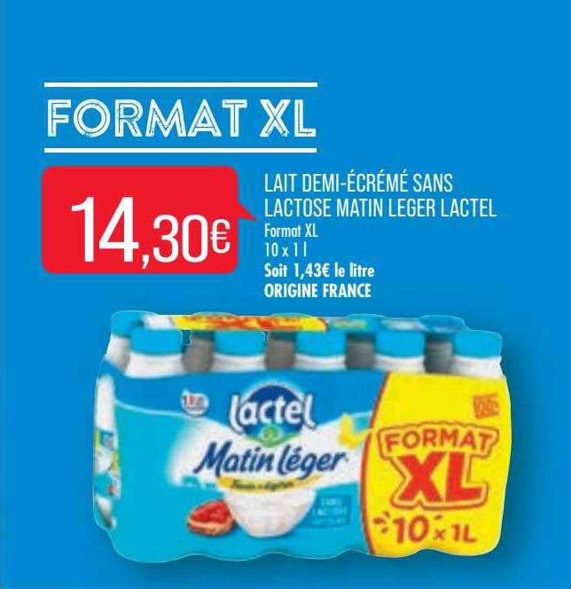 lait demi-écrémé sans lactose matin leger lactel