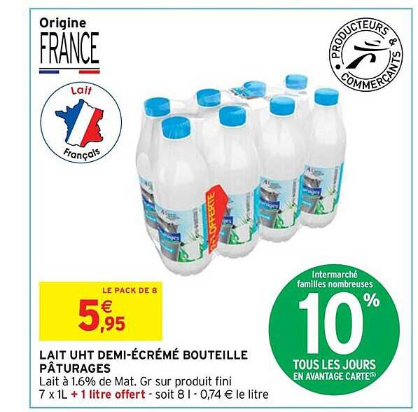 lait uht demi-écrémé bouteille pâturages