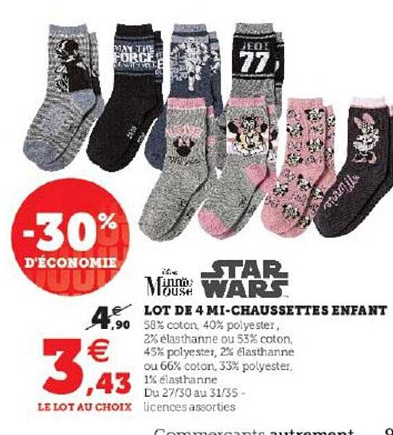 lot de 4 mi-chaussettes enfant