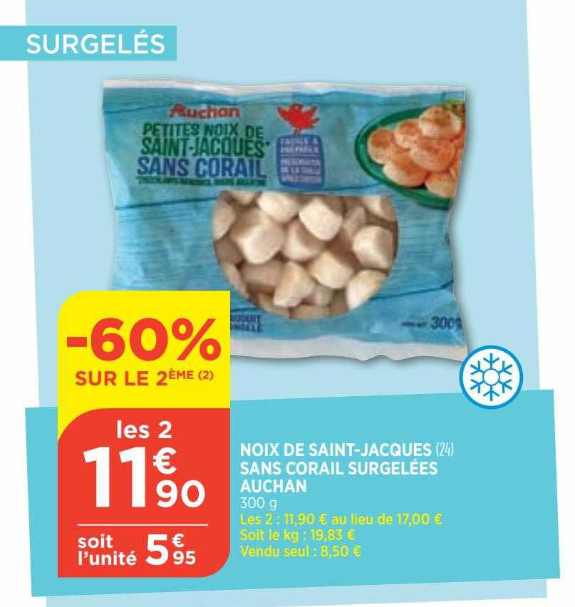 noix de saint-jacques sans corail surgelées auchan