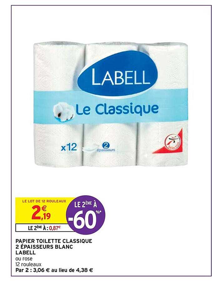 papier toilette classique 2 épaisseurs blanc labell