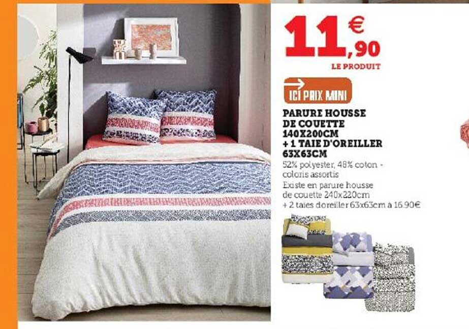 parure housse de couette 140 x 200 cm + 1 taie d'oreiller 63 x 63 cm