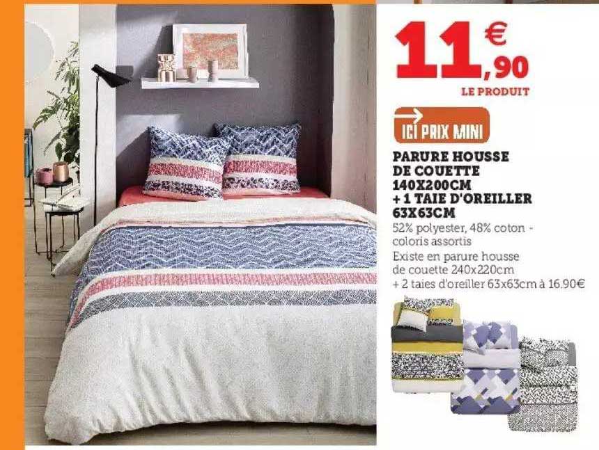 parure housse de couette 140 x 200 cm + 1 taie d'oreiller 63 x 63 cm