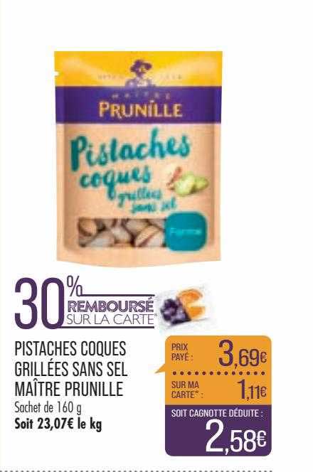 pistaches coques grillées sans sel maître prunille