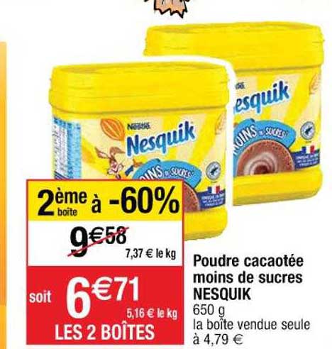 poudre cacaotée moins de sucres nesquik