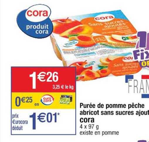 purée de pomme pêche abricot sans sucres ajouté cora