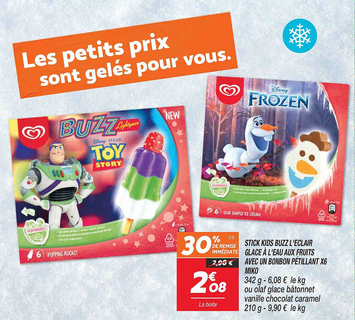 stick kids buzz l'éclair glace à l'eau aux fruits avec un bonbon pétillant x6 miko