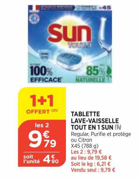 tablete lave-vaisselle tout en 1 sun