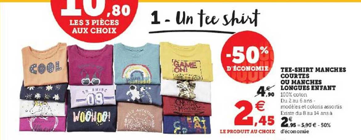 tee-shirt manches courtes ou manches longues enfant