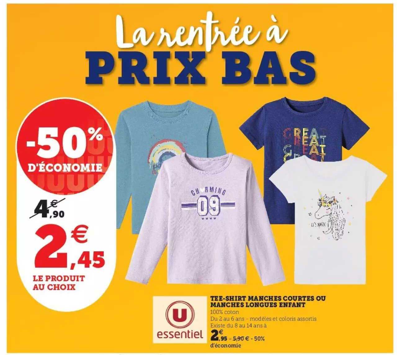 tee-shirt manches courtes ou manches longues enfant