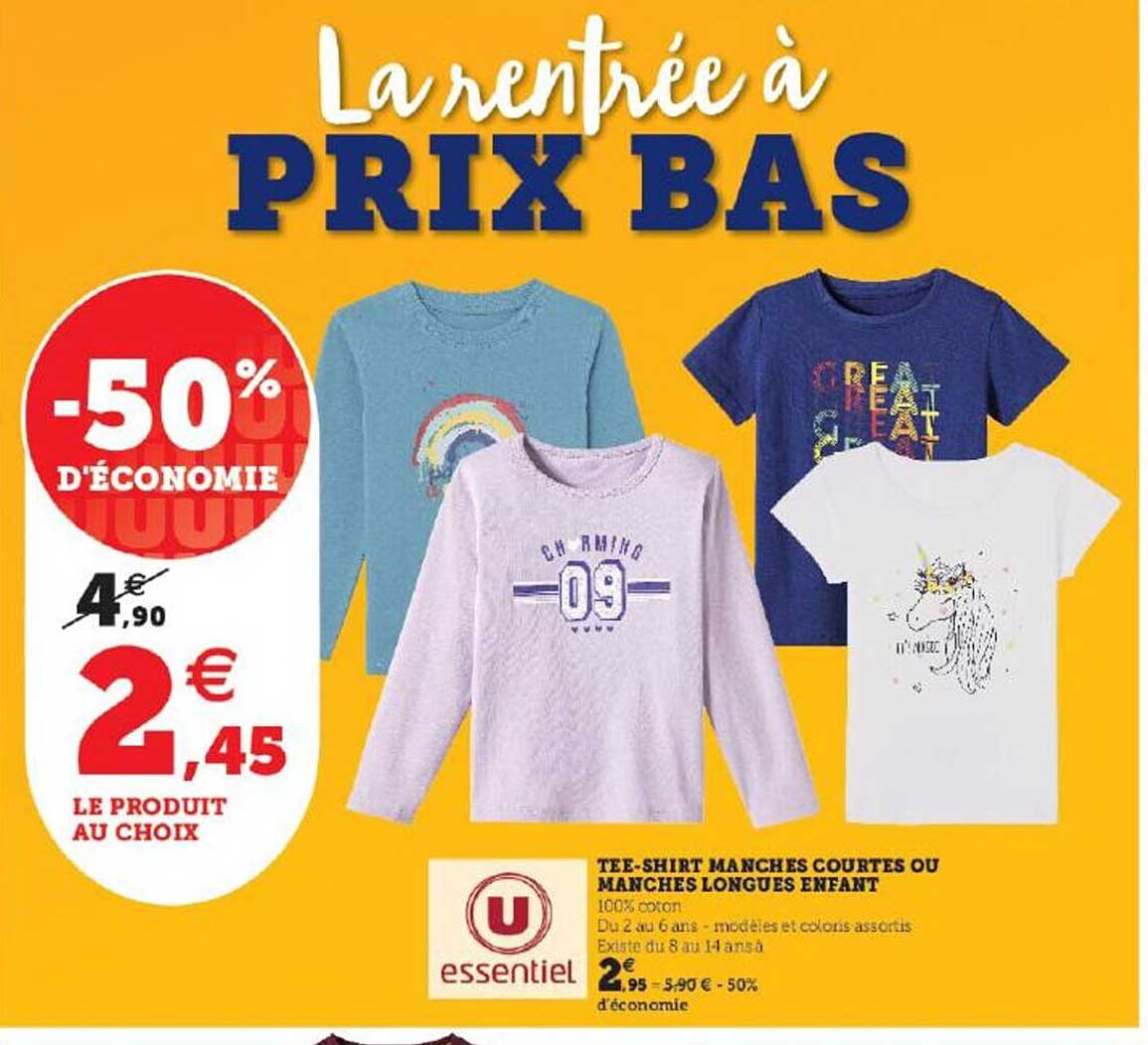tee-shirt manches courtes ou manches longues enfant