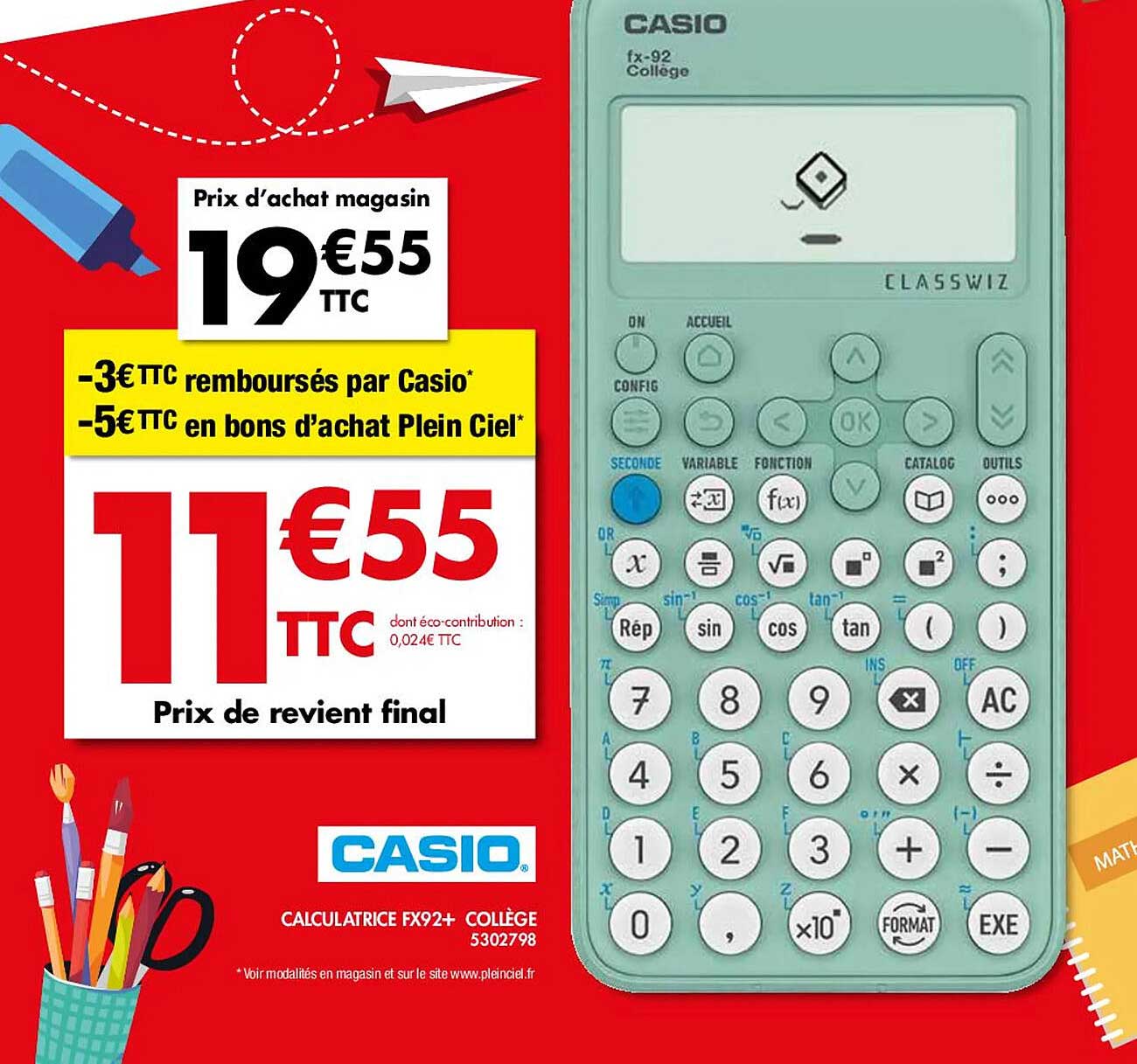 Calculatrice Fx92+ Collège Casio