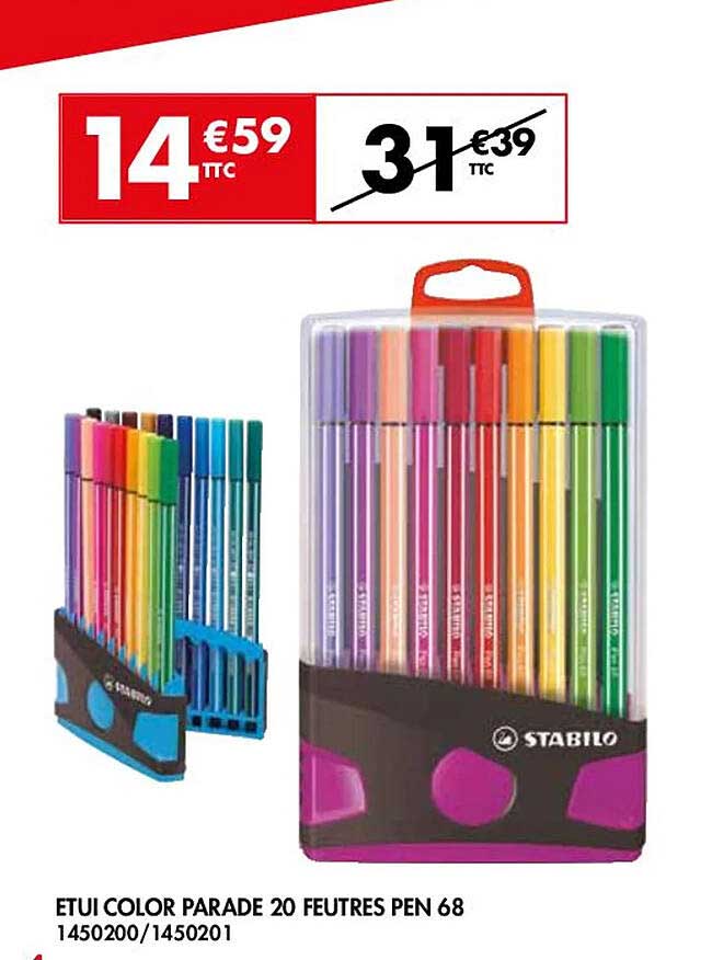 étui color parade 20 feutres pen 68 stabilo