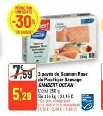 3 pavés de saumon rose du pacifique sauvage gimbert océan