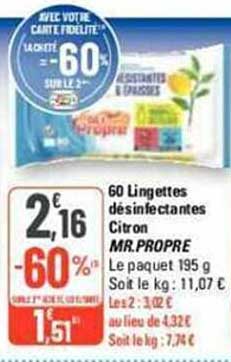 60 lingettes désinfectantes citron mr. propre