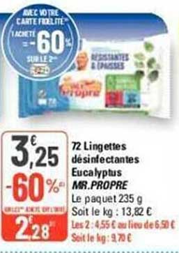 72 lingettes désinfectantes eucalyptus mr. propre