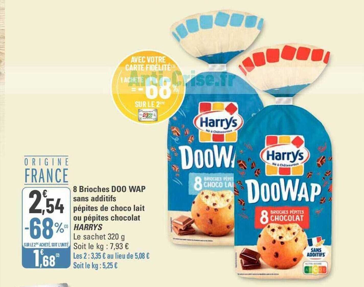 8 Brioches Doo Wap Sans Additifs Pépites De Choco Lait Ou Pépites Chocolat Harrys