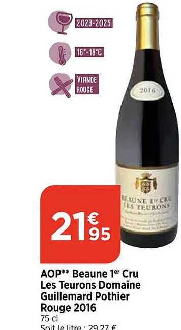 aop beaune 1er cru les teurons domaine guillemard pothier rouge 2016