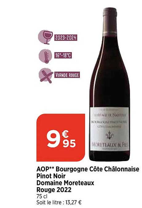aop bourgogne côte châlonnaise pinot noir domaine moreteaux rouge 2022