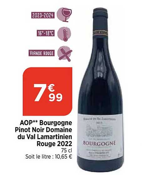 aop bourgogne pinot noir domaine du val lamartinien rouge 2022
