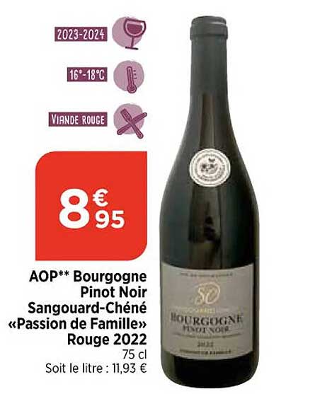 aop bourgogne pinot noir sangouard-chéné «passion de famille» rouge 2022