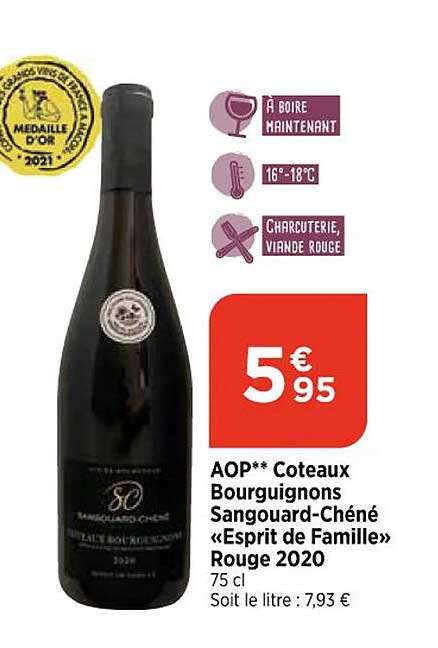 Aop Coteaux Bourguignons Sangouard-chéné «esprit De Famille» Rouge 2020