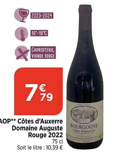 aop côtes d'auxerre domaine auguste rouge 2022