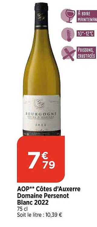 Aop Côtes D'auxerre Domaine Persenot Blanc 2022