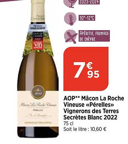 aop mâcon la roche vineuse «pérelles» vignerons des terres secrètes blanc 2022