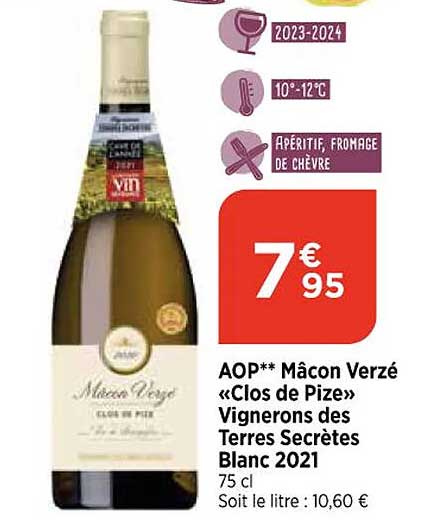 aop mâcon verzé «clos de pize» vignerons des terres secrètes blanc 2021