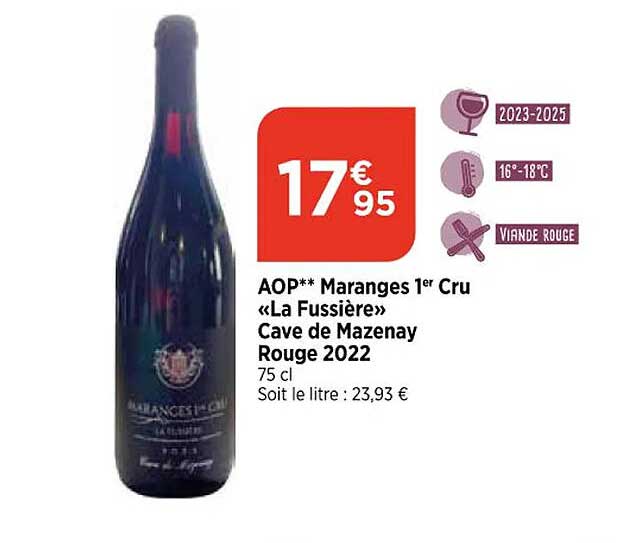 aop maranges 1er cru «la fussière» cave de mazenay rouge 2022