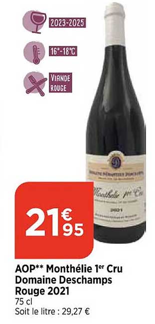 aop monthélie 1er cru domaine deschamps rouge 2021