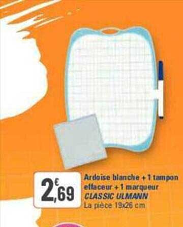 ardoise blanche + 1 tampon effaceur + 1 marqueur classic ulmann