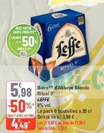 bière d'abbaye blonde rituel 9° leffe