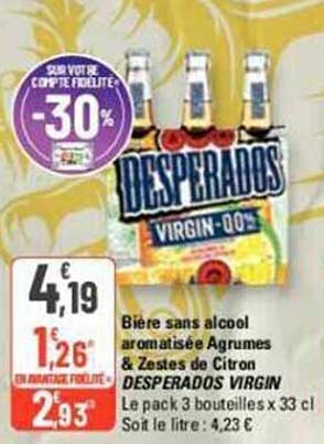 bière sans alcool aromatisée agrumes & zestes de citrons desperados virgin