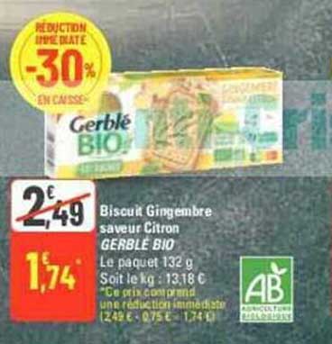 Biscuit Gingembre Saveur Citron Gerblé Bio