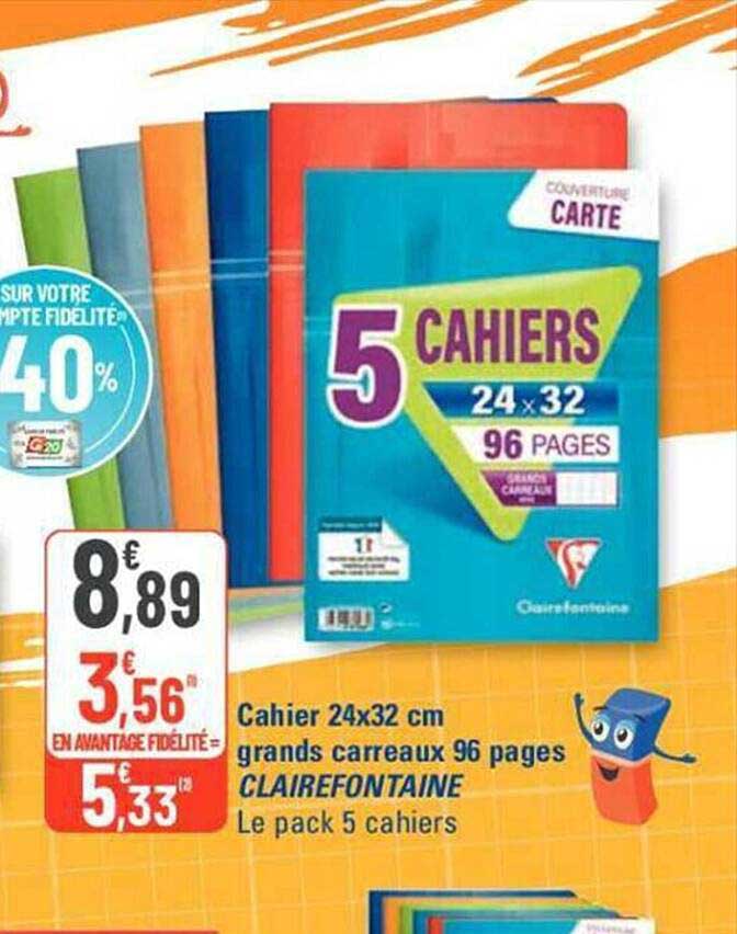 cahier 24 x 32 cm grands carreaux 96 pages clairefontaine
