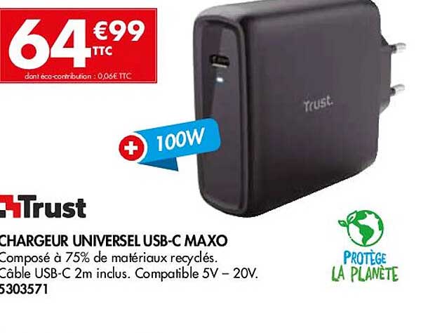 chargeur universel usb-c maxo trust