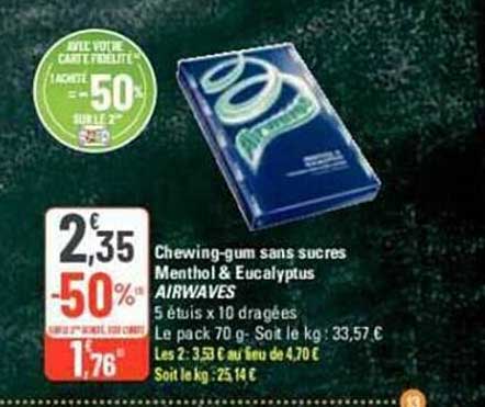 chewing-gum sans sucres menthol & eucalyptus airwaves