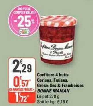 confiture 4 fruits cerises, fraises, groseilles & framboises bonne maman