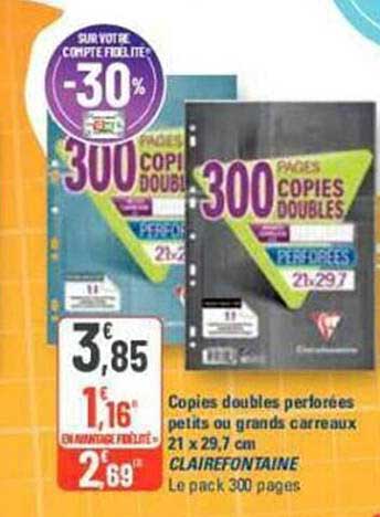 copies doubles perforées petits ou grands carreaux 21 x 29,7 cm clairefontaine