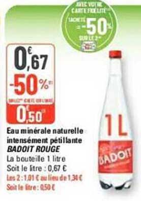 Eau Minérale Naturelle Intensément Pétillante Badoit Rouge
