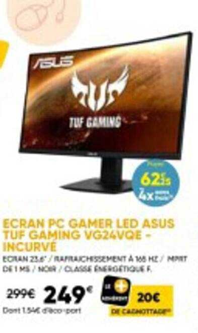 écran pc gamer led asus tuf gaming vg24vqe - incurve