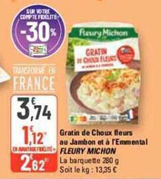 gratin de choux fleurs au jambon et à l'emmental fleury michon