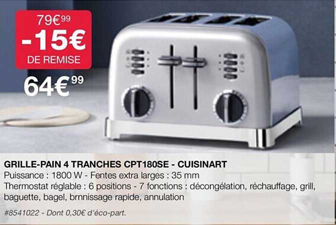 grille-pain 4 tranches cpt180se - cuisinart