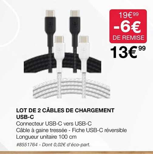 lot de 2 câbles de chargement usb-c
