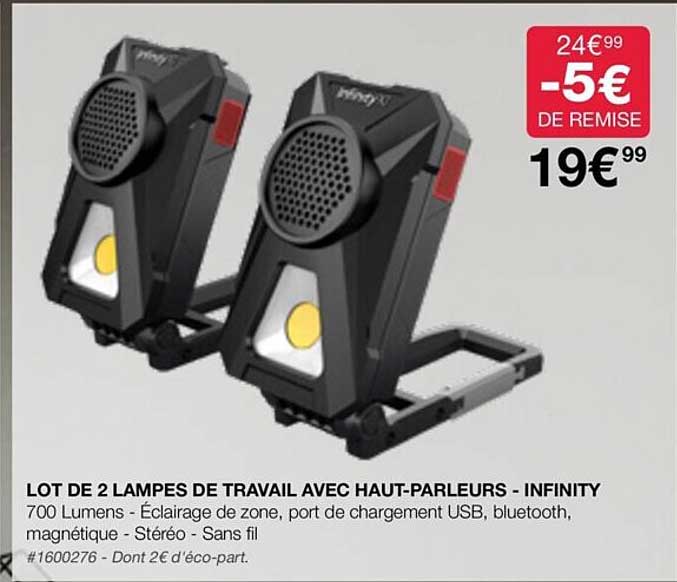 lot de 2 lampes de travail avec haut-parleurs - infinity