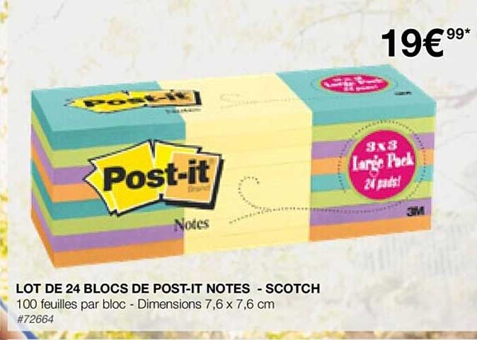 lot de 24 blocs de post-it notes - scotch