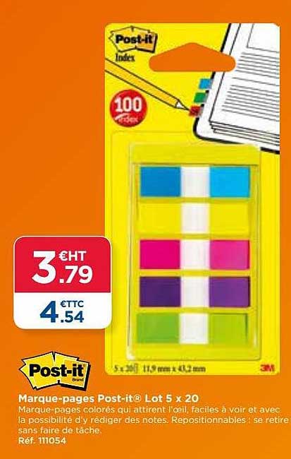 marque-pages post-it lot 5 x 20