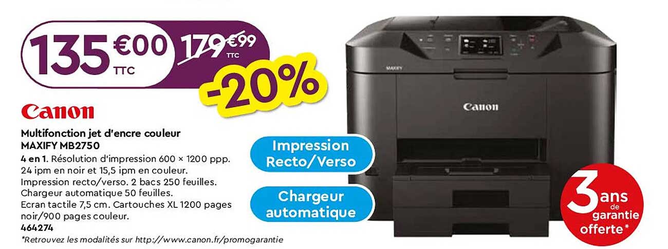 multifonction jet d'encre couleur maxify mb2750 canon